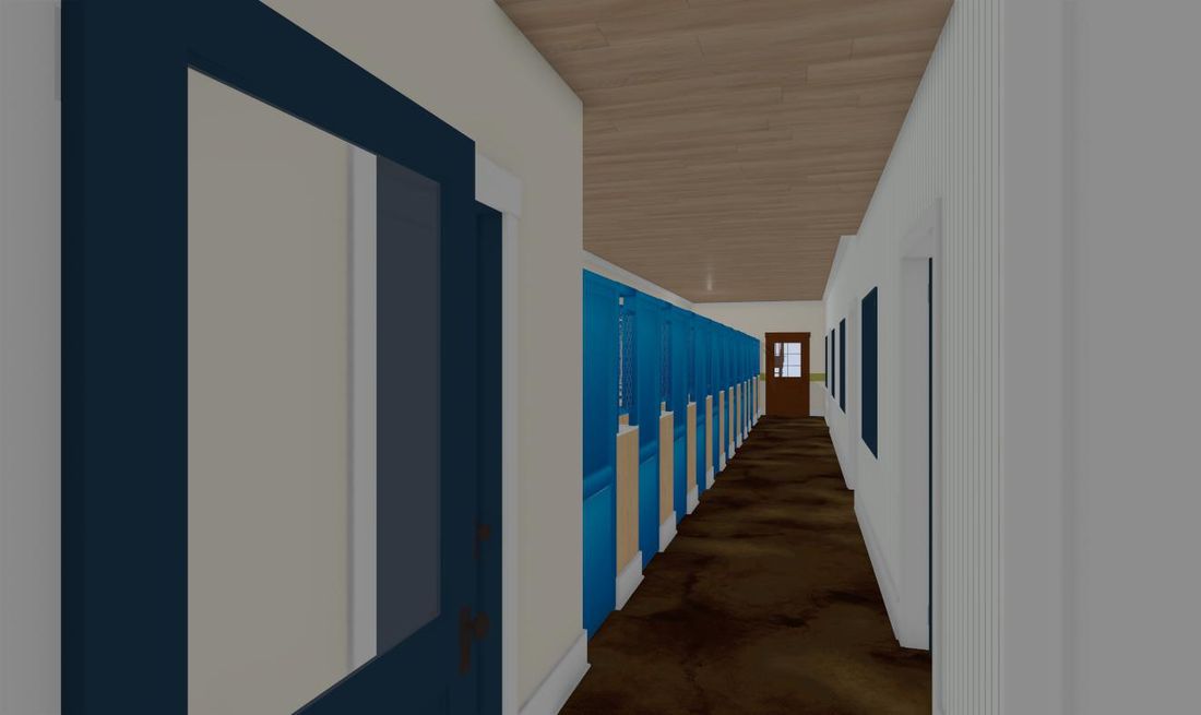 Hallway of private kennels on the first floor